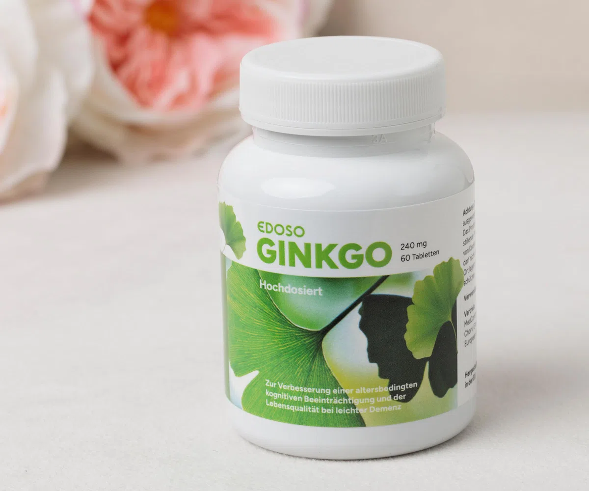 Ginkgo 240 mg | Ginkgo Hochdosiert EDOSO | 60 Tabletten | 50:1 pflanzliches Extrakt Konzentrat | Bei Vergesslichkeit im Alter oder leichter Demenz