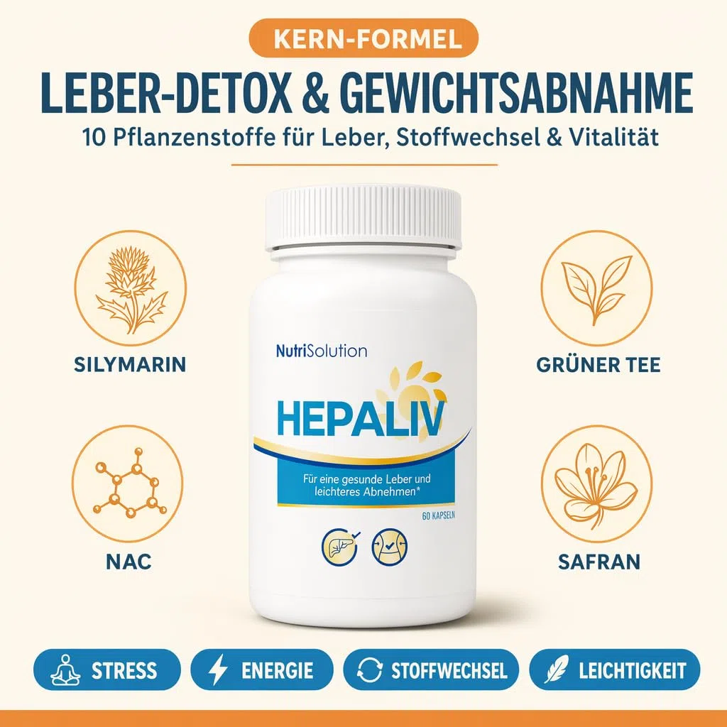 NutriSolution Hépaliv -Kapseln - Detox-Formel mit Mariendistel, Desmodium & Grüntee für gesundheit, Gewichtsmanagement & Fettverbrennung - 60 Kapseln (1)