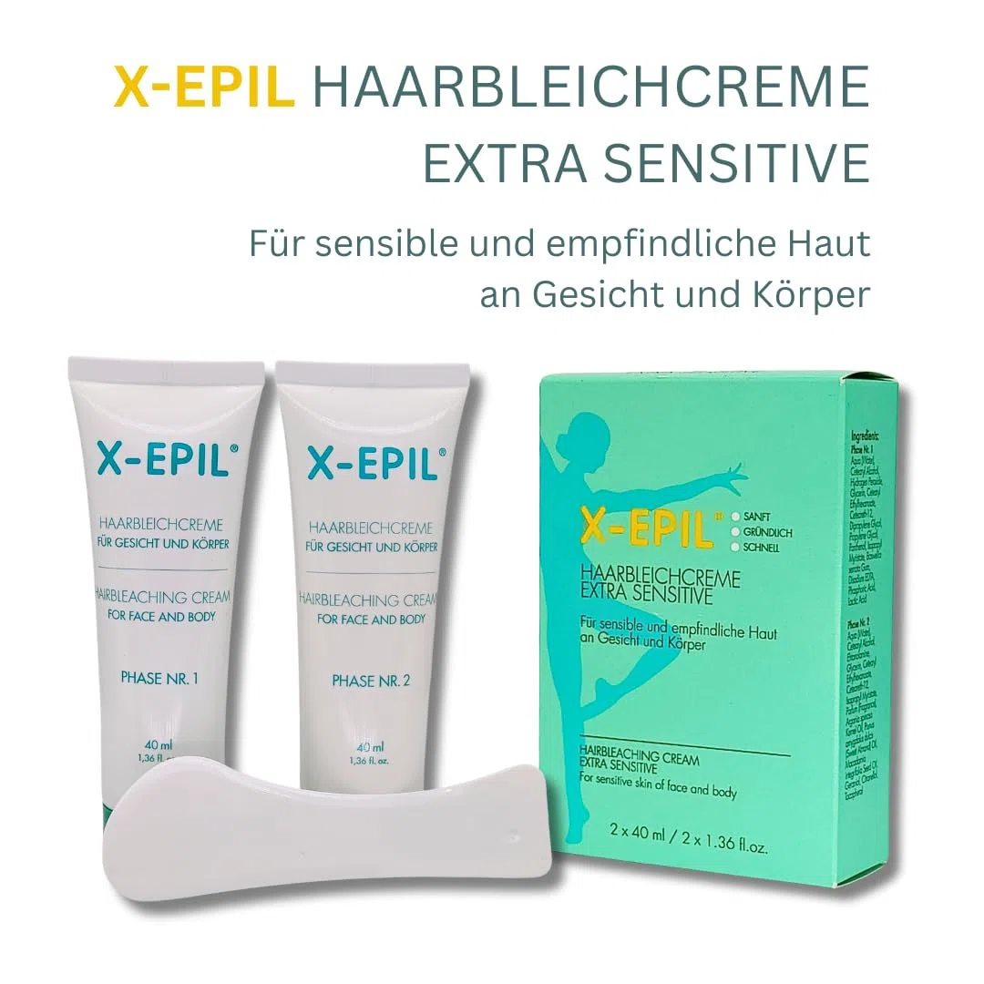 X-Epil Haarbleichcreme Extra Sensitive 2x 40 ml I Für sensible und empflindliche Haut an Gesicht und Körper I Bleichcreme I Haaraufhellung I Sanft, gründlich, schnell I Spar-Set plus give-away 1er Set