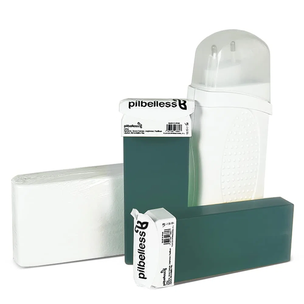 Haarentfernungsset zum Aufwärmen + 2 Roll-On-Wachspatronen (Aloe Vera) + 100 Haarentfernungsstreifen