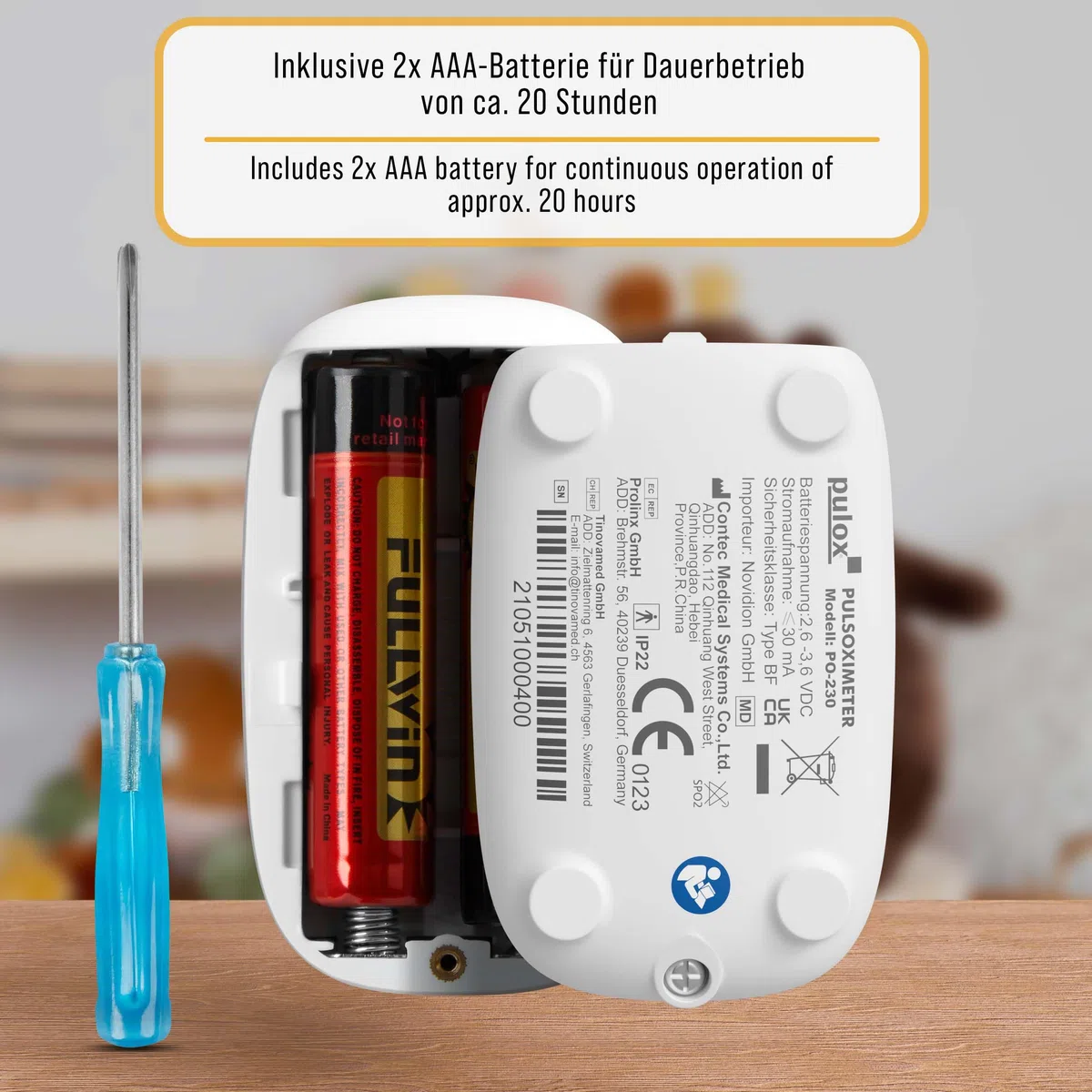 Pulox PO-230 Kinder Pulsoximeter Gelb zur Messung von SpO2 und Puls | Misst Sauerstoffsättigung und Puls in wenigen Sekunden, inklusive Sticker zum individuellen Bekleben und Gestalten