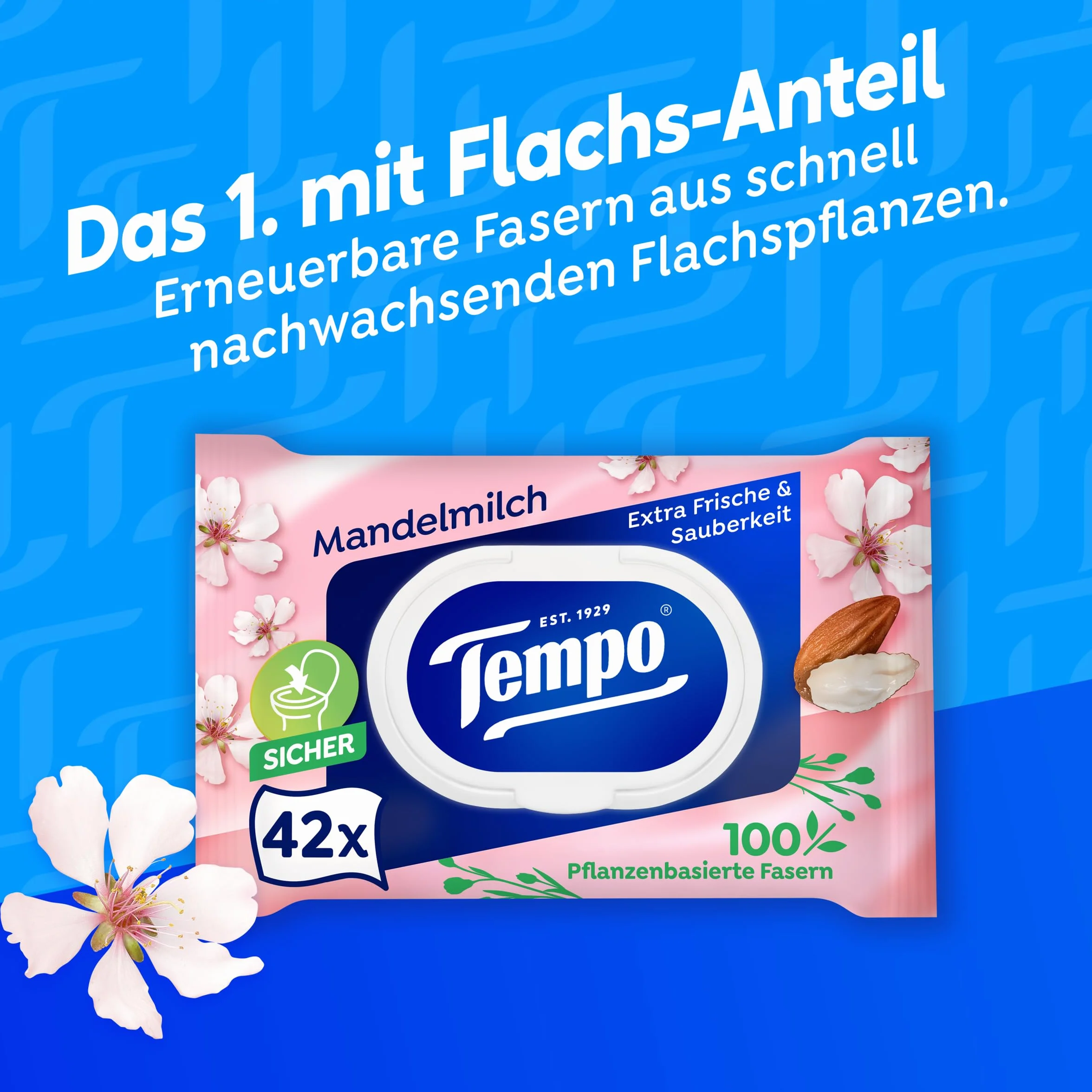Tempo Toilettenpapier Feucht Mandelmilch & Panthenol, 16er Pack (8 x 2 x 42 Stück)