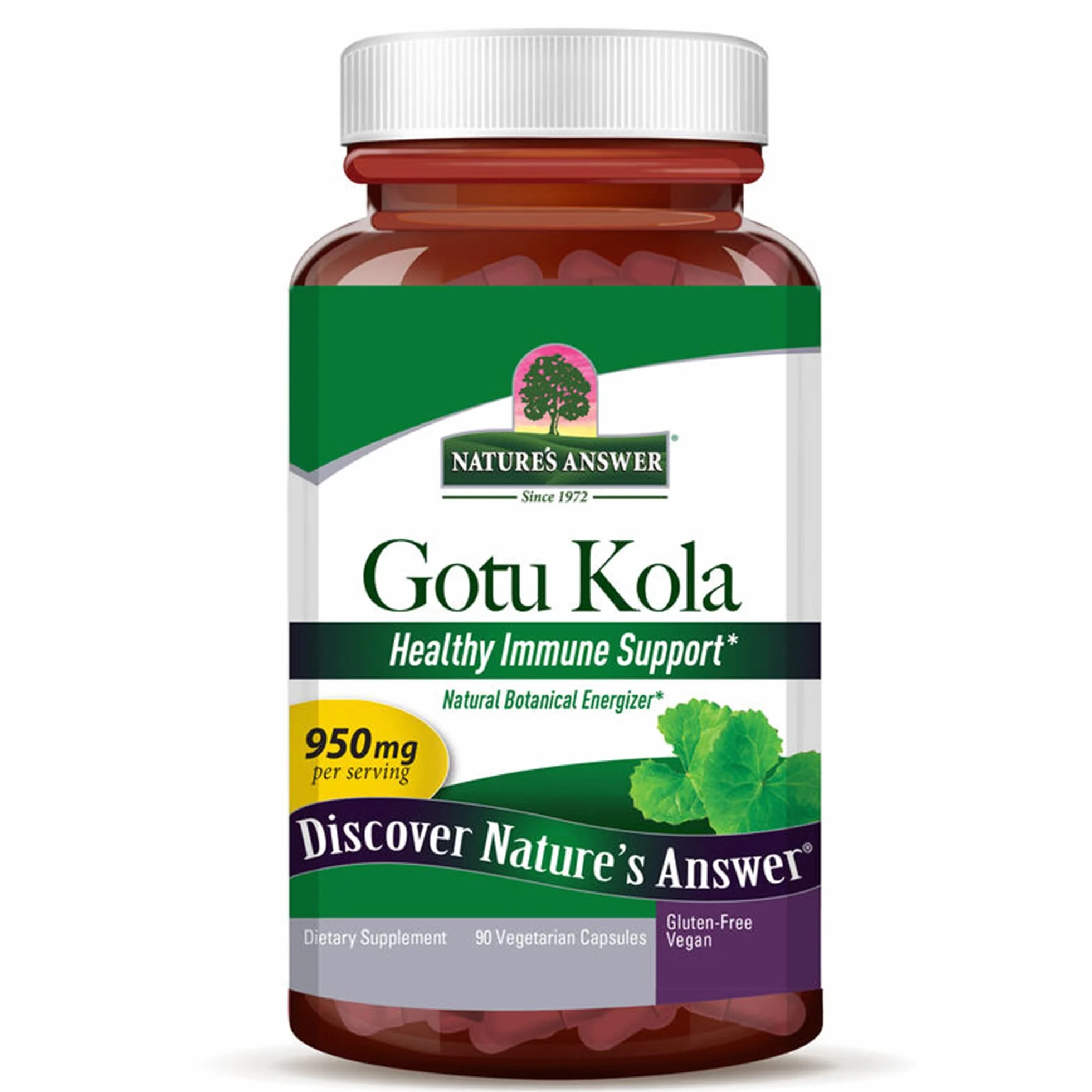 Nature's Answer, Gotu Kola, 90 vegane Kapseln, 950mg Gotu Kola je Dosis, Glutenfrei, Sojafrei, GMO frei, Geschmacksneutral