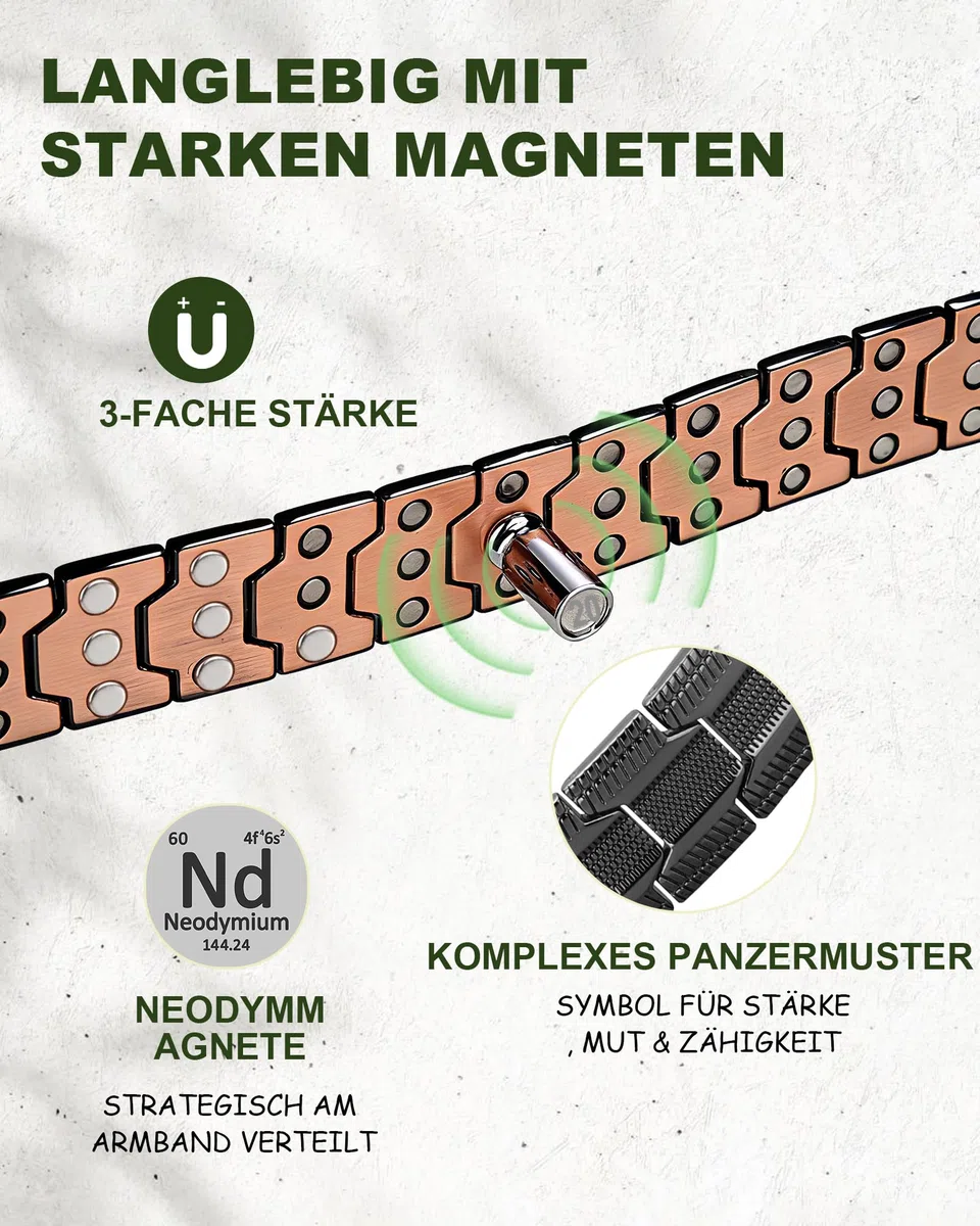 MagEnergy Herren Kupferarmband 3800 Gauss, massives Reinkupfer Armband mit Schmetterlingsverschluss, verstellbar mit Größenwerkzeug