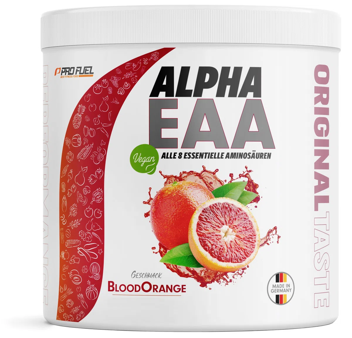 Alpha EAA Pulver 462g BLOOD ORANGE - unglaublich leckeres EAA Drink Pulver - alle 8 essentielle Aminosäuren, vegan EAAs Aminosäuren - Amino-Drink - optimale Wertigkeit - 33 Portionen - 100% vegan