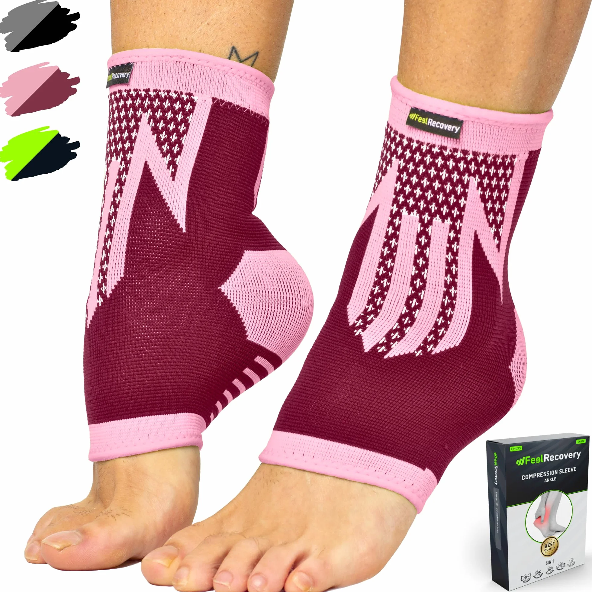 2 Stück Fußbandage für Herren & Damen - Knöchelbandage Sport für Laufen, Fußball, Joggen - Sprunggelenkbandage für Achillessehne, Bänderriss, Plantarfasziitis - Atmungsaktiv & Rutschfest XL, Bordeaux
