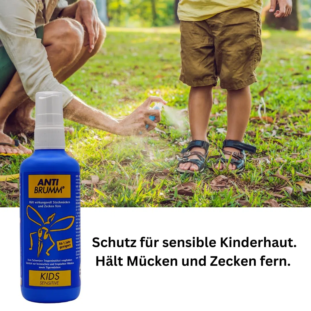Anti Brumm Kids Sensitive 1x 75 ml I Schutz gegen Mücken und Zecken I Mückenspray I Für zu Hause, Reise, Tropen I Icaridin I Kinder ab 1 Jahr I empfindliche Haut I Spar-Set plus Pharma Perle give-away