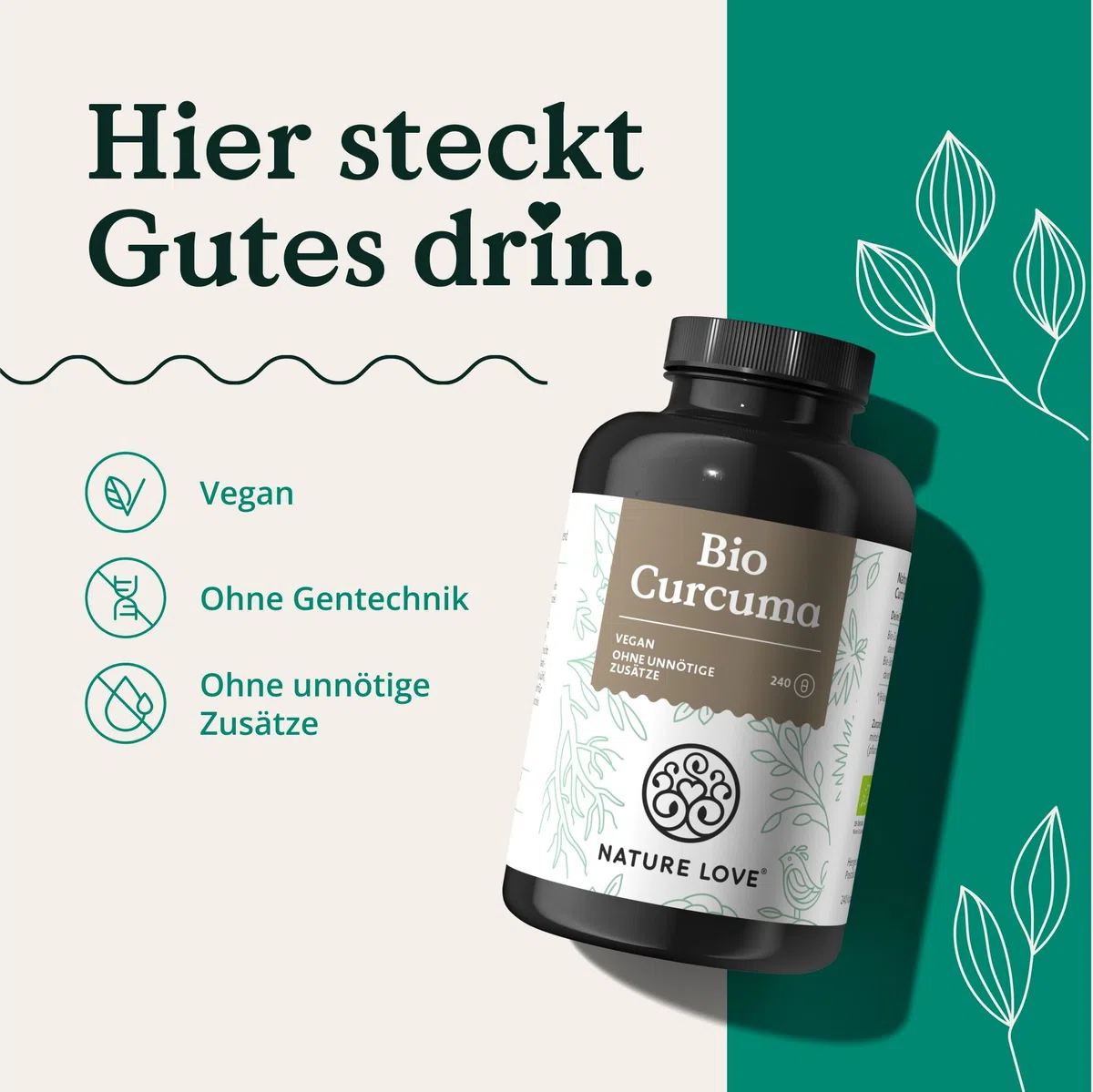 NATURE LOVE Bio Curcuma - 240 Kapseln - mit Curcumin aus Kurkuma und Piperin aus schwarzem Pfeffer - hochdosiert, vegan, laborgeprüft und in Deutschland hergestellt