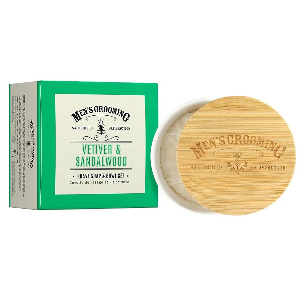 Scottish Fine Soaps Vetiver & Sandalwood Shave Soap & Ceramic Bowl (100g)