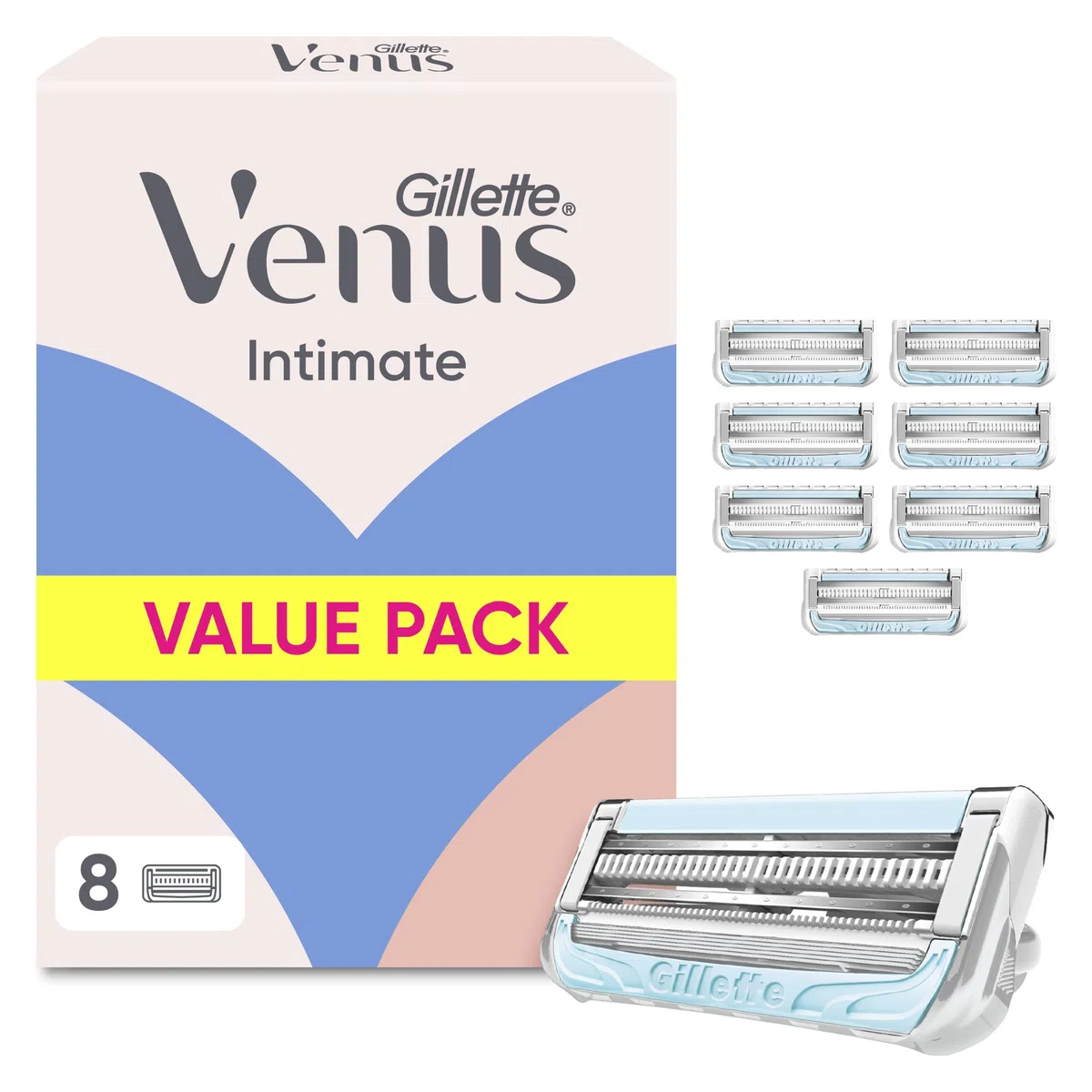 Gillette Venus Intimate Rasierklingen Damen — 8 Original Ersatzklingen mit Einem Hauch von Aloe Vera für Damenrasierer, Nassrasierer Damen für Den Intimbereich