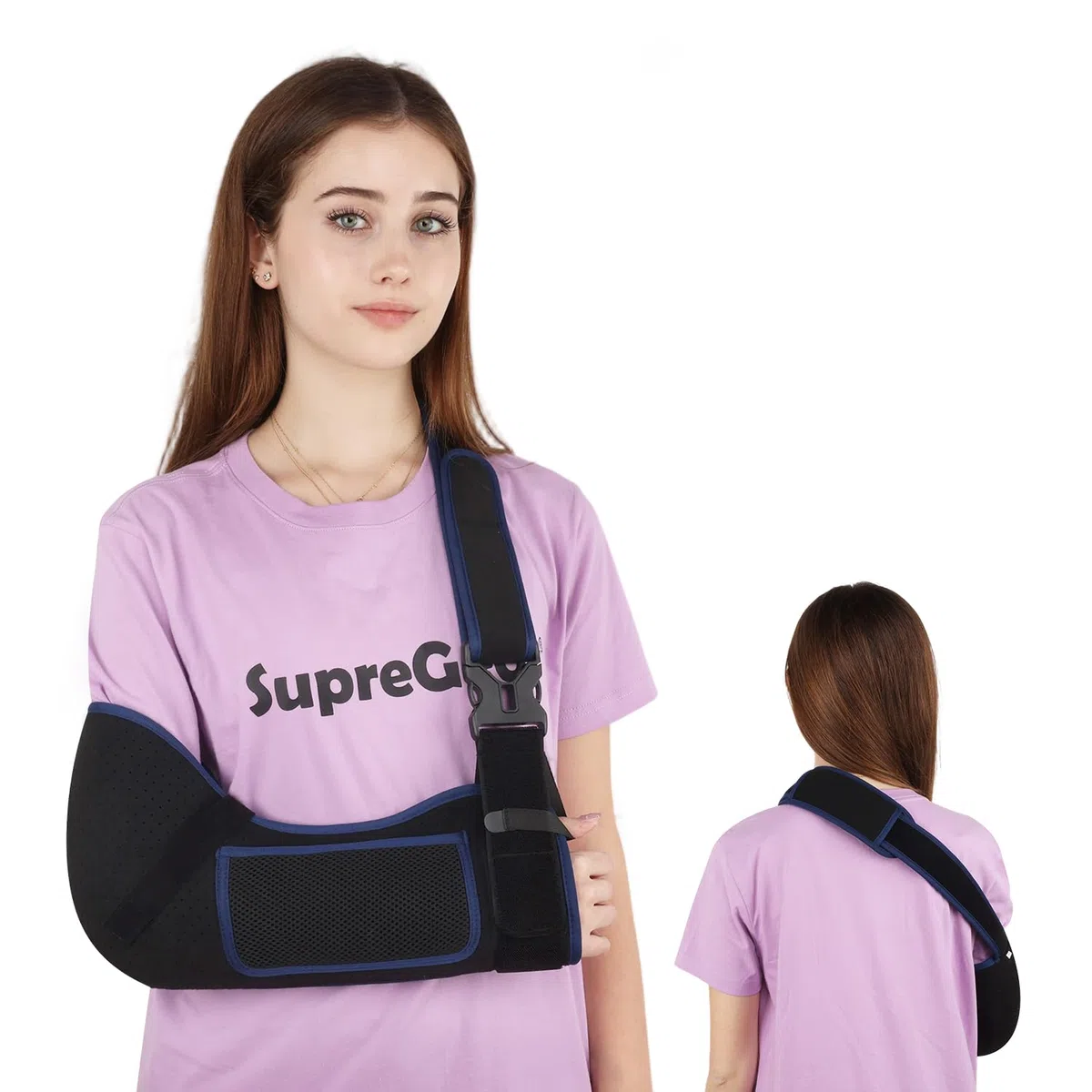supregear Armschlinge für Schulterverletzungen – Bequeme, Atmungsaktive Schulterfixierung für Damen & Herren, bei Rotatorenmanschettenriss, Bruch, Luxation oder Zerrung, Schwarz + Dunkelbau, Größe L