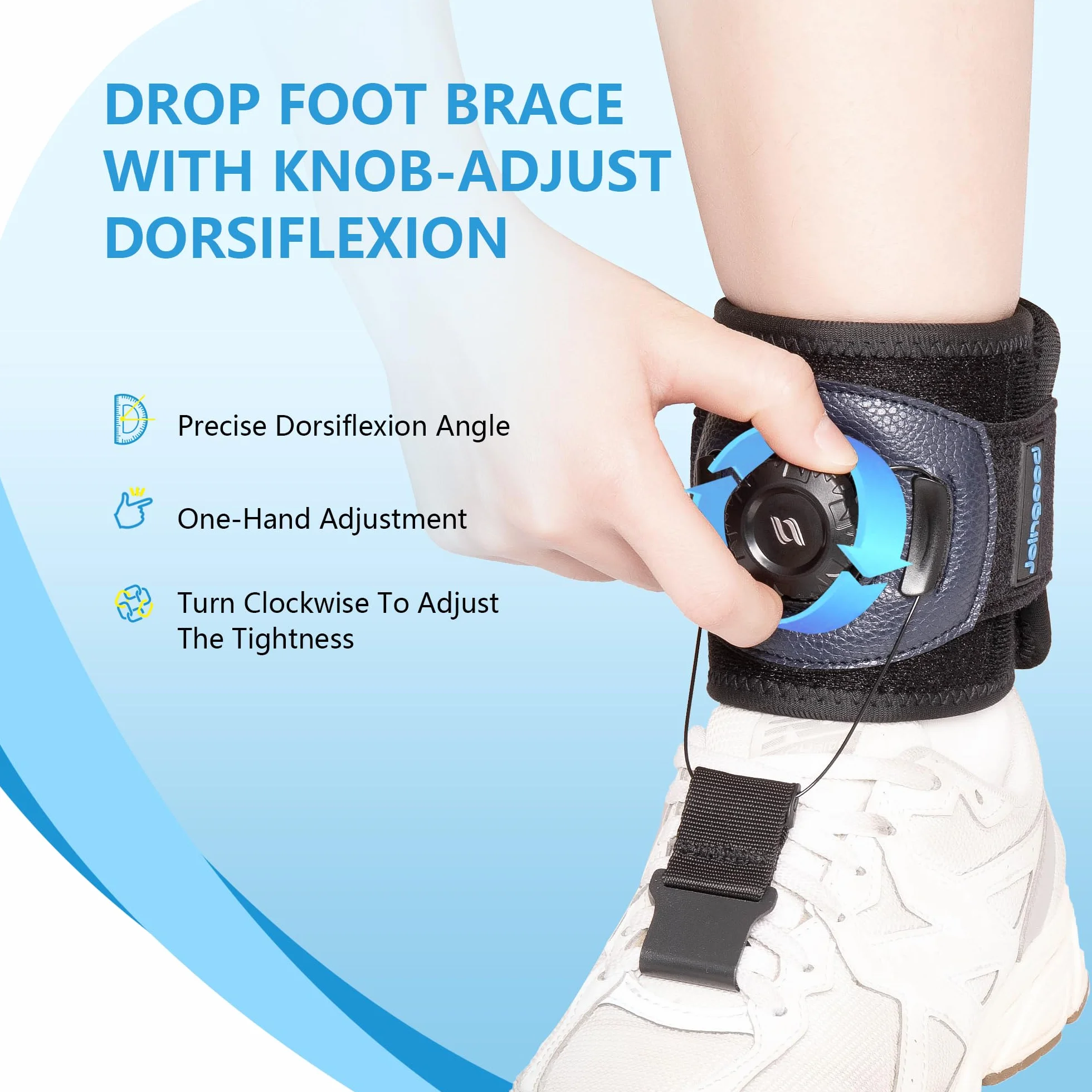 Fußheberorthese zum Gehen mit Drehknopf,Fußschiene mit Schuhen für Fallfuß,Einstellbare Fußbandagen für Achillessehne,Schlaganfall,Dorsalflexion des Fußes,Fußorthese für Links & Rechts(S/M)