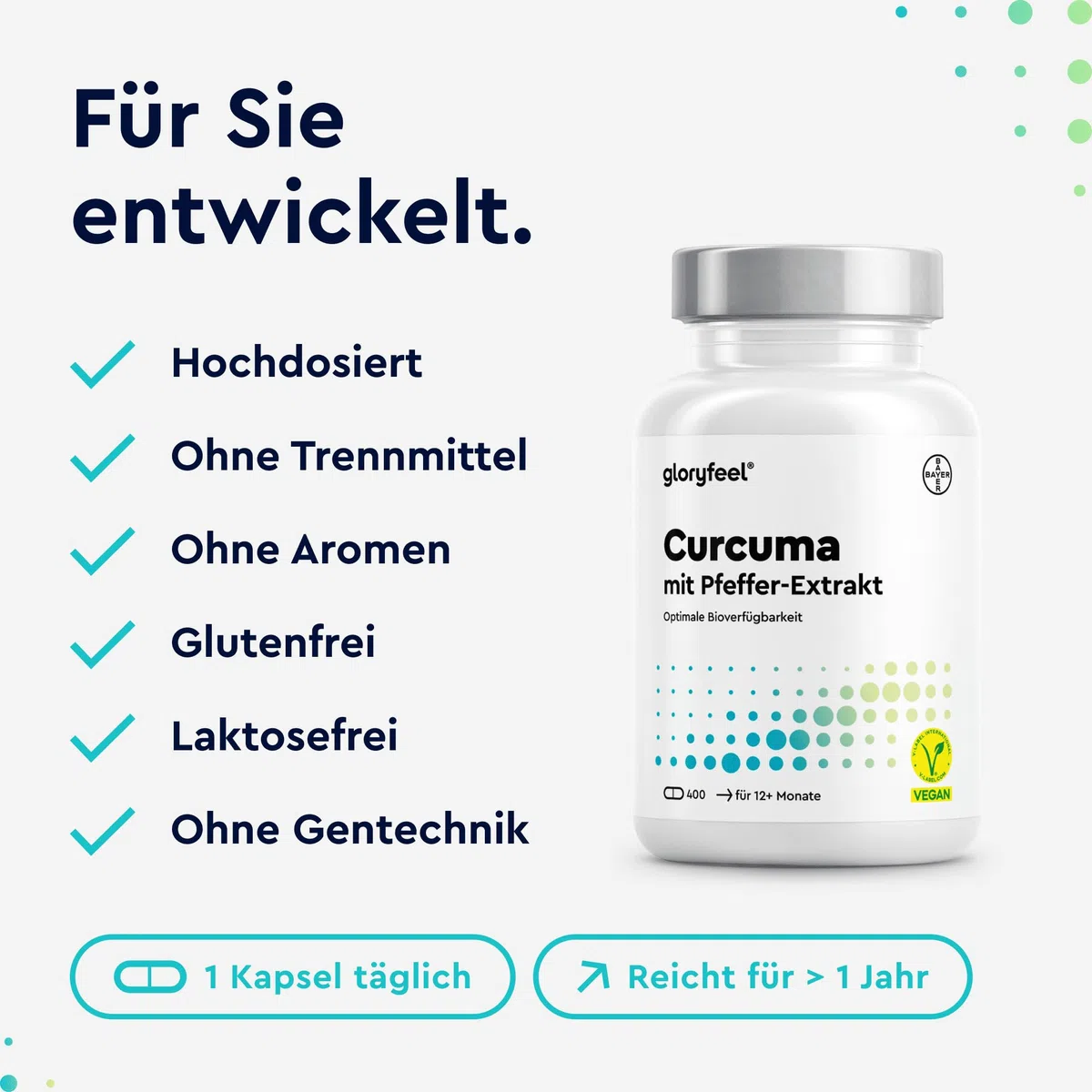 Curcuma Kapseln hochdosiert für 13 Monate - original Kurkumapulver - 700mg pro Kapsel mit Curcumin & Piperin - vegan - laborgeprüft & in Deutschland entwickelt