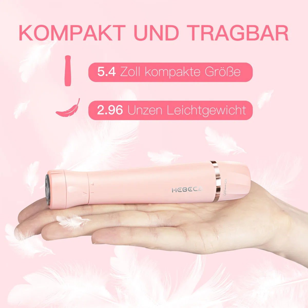 HEBECA Nasenhaartrimmer für Frauen 3-in-1 Elektrische Gesichtsharentfernung Wiederaufladbare Augenbrauenrasierer Elektrisch Portble Wasserdichte Gesichtsrasierer Rasierer (Rosa)