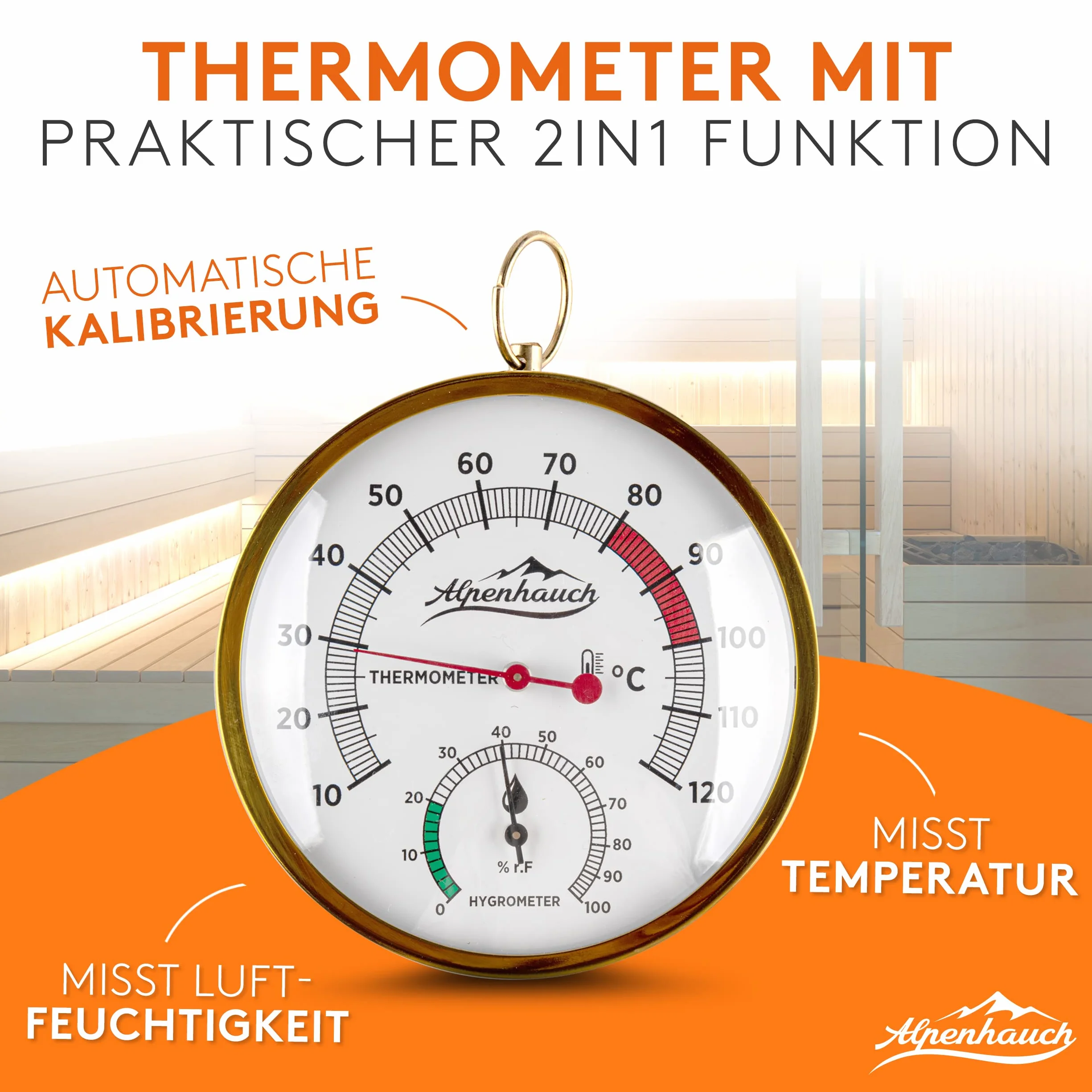 ALPENHAUCH Sauna Eimer mit Kelle [100% Naturholz] - Edles Saunakübel Set mit Sauna Sanduhr & Thermometer/Hygrometer - Langlebiges Sauna Zubehör - Aufgusseimer Set inkl. praktischem Sauna Büchlein