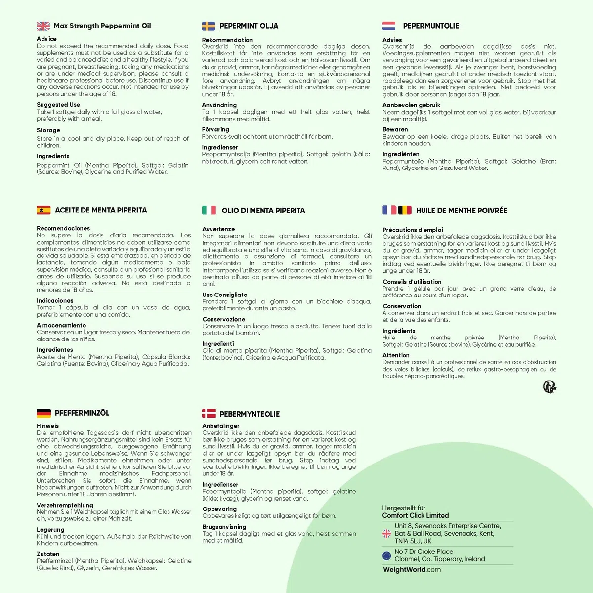 Pfefferminzöl Weichkapseln - 200mg Pfefferminz Öl pro Softgel - 365 Pure Peppermint Oil Weichkapseln - 1 Jahr Vorrat - Glutenfrei, Laktosefrei & Ohne Gentechink - Pfefferminze - WeightWorld