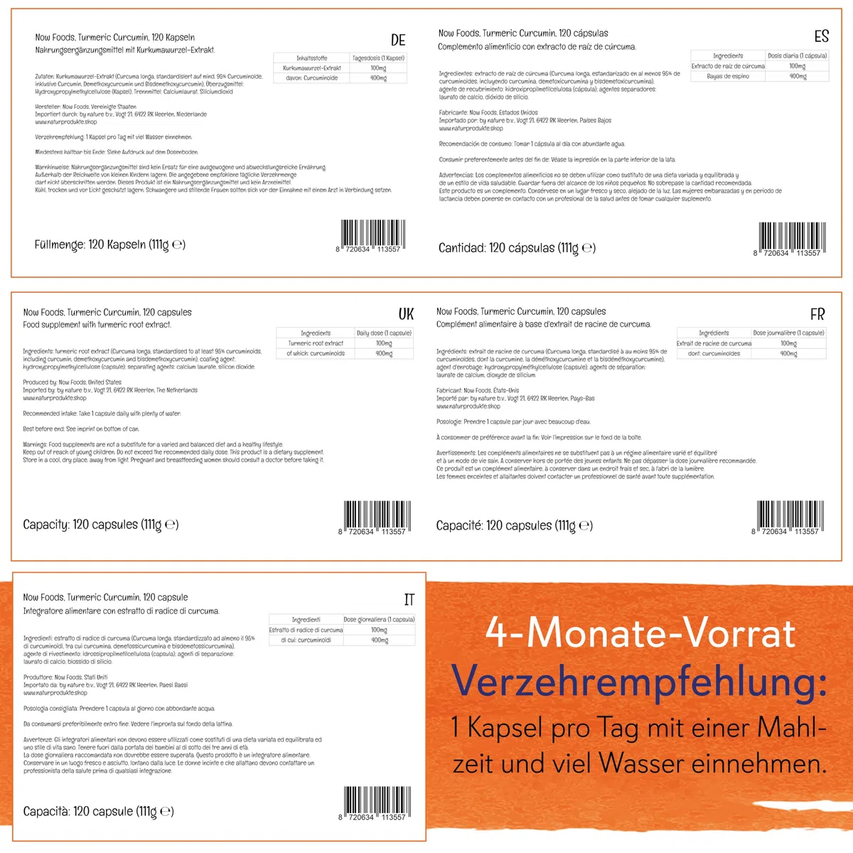 Now Foods, Turmeric Curcumin (Kurkuma), 665mg, 120 vegane Kapseln, Laborgeprüft, Sojafrei, Glutenfrei, Vegetarisch, ohne Gentechnik