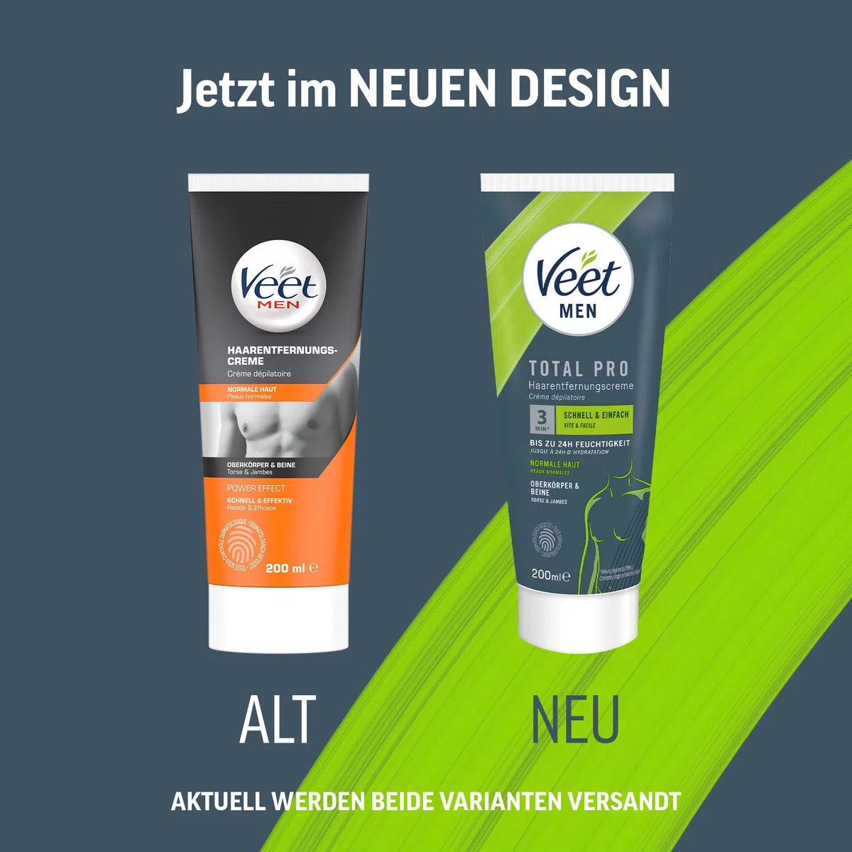 Veet Men Haarentfernungscreme für Oberkörper & Beine - Enthaarungscreme für Männer, Haarentfernung in 5-10 Minuten - 3 x 200 ml Tube & Spatel