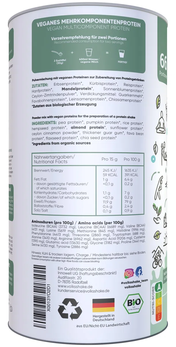 BIO Protein vegan | DE-ÖKO-006 | 10 pflanzliche Proteinquellen | Ohne Süßungsmittel | Ohne Soja & Gluten | Premiumqualität vom Bodensee | Made in Germany (1000g, Natur)
