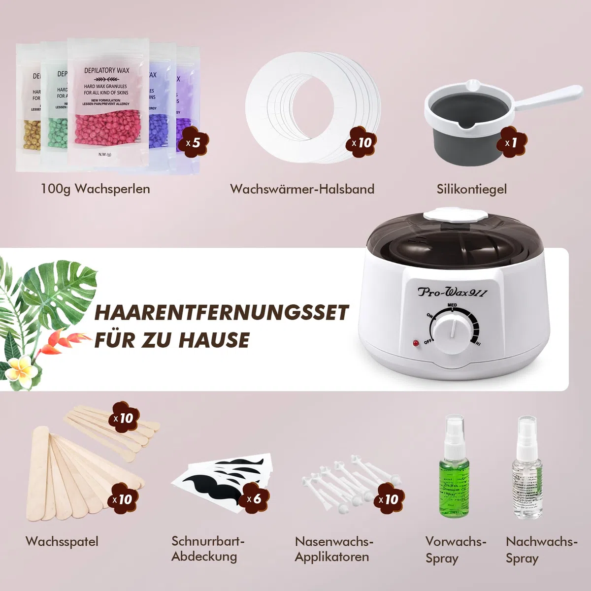 Waxing set, Professionell Wachswärmer Wachs Haarentfernung mit 500g Wax Warmer mit Wachsperlen, Waxing Maschine Set, Wax Maschine für Wachs Haarentfernung Perlen