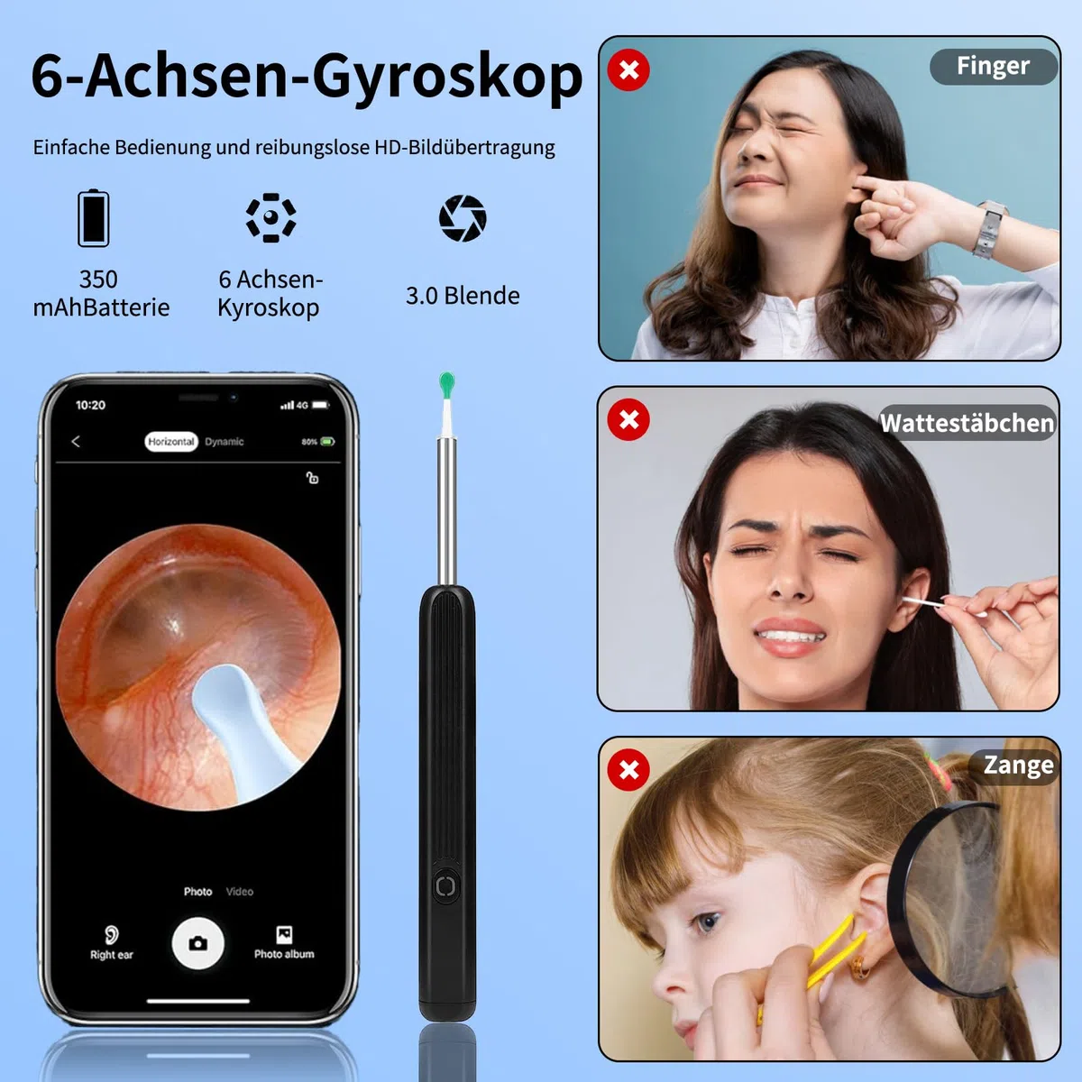 Miluna Ohrenreiniger, OIP67 Wasserdicht Ohrklar mit 6 LEDs, Miluna Pro Ohrenreiniger mit 1080P HD WiFi Kamera, hrenschmalz Entferner Otoskop für iPhone, iPad und Android-Smartphones
