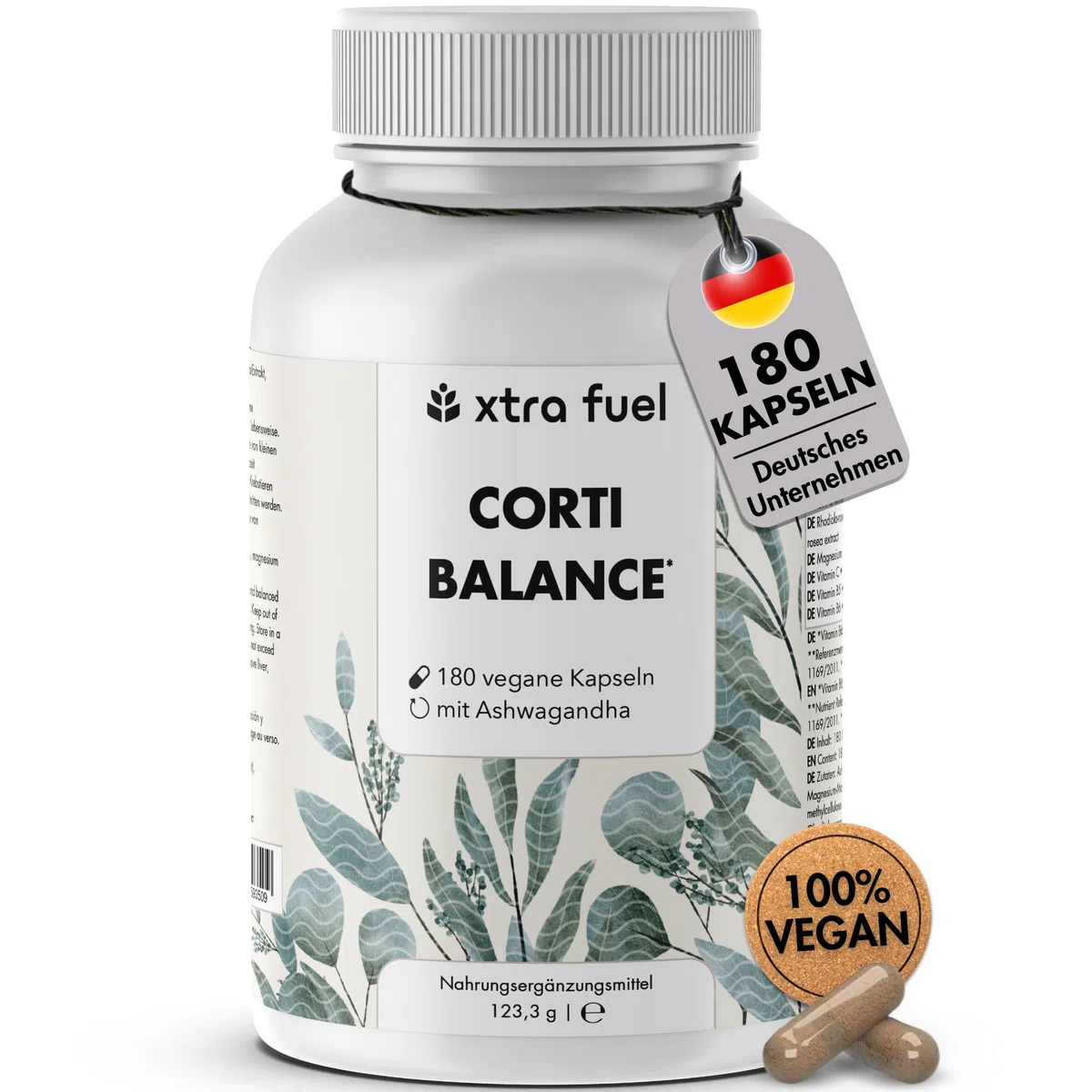 Cortisol Balance - 180 Kapseln (hochdosiert) – mit Ashwagandha, Rhodiola Rosea, Magnesium, Vitamin C, B5 & B6 – vegan, zertifiziert & laborgeprüft - Corti Balance