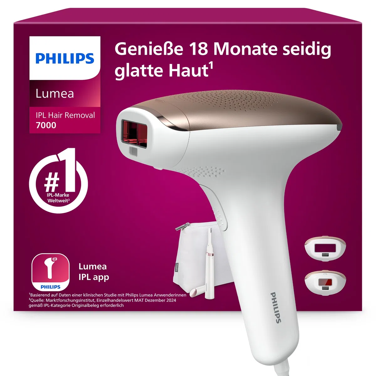 Philips Lumea IPL 7000 Series BRI921/00 Haarentfernungsgerät für Körper & Gesicht, 2 Aufsätze