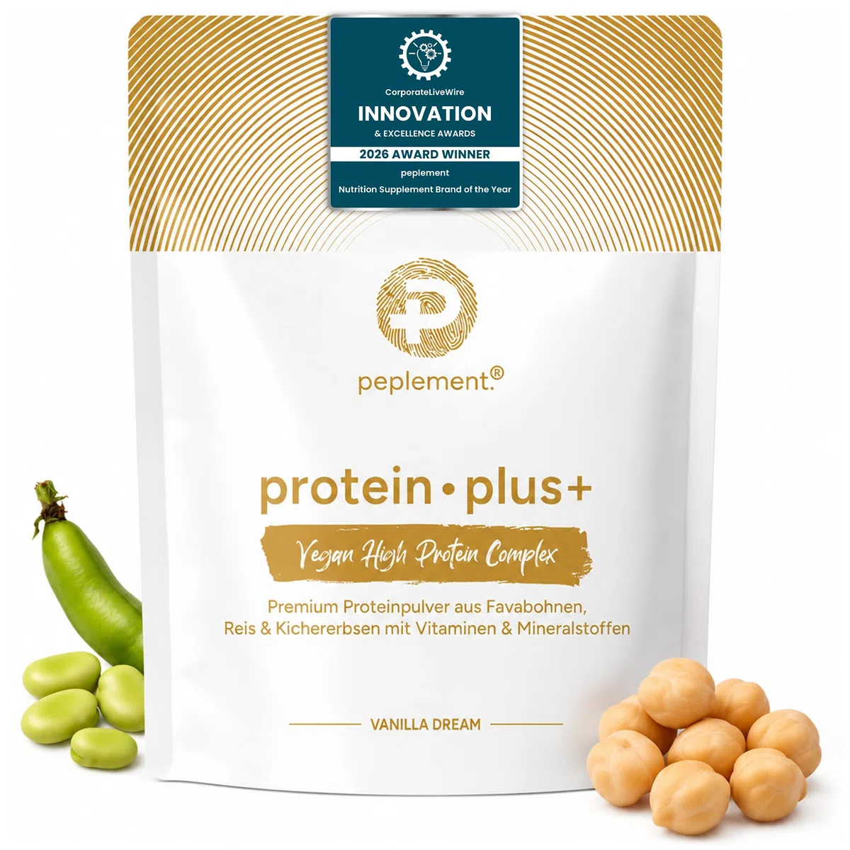 Premium Vegan High Protein Pulver Vanille — 560g Pflanzliches Eiweiss Protein Pulver — 70% Proteine — Enthält Erbsenprotein, ideal für Muskelaufbau und vegane Ernährung
