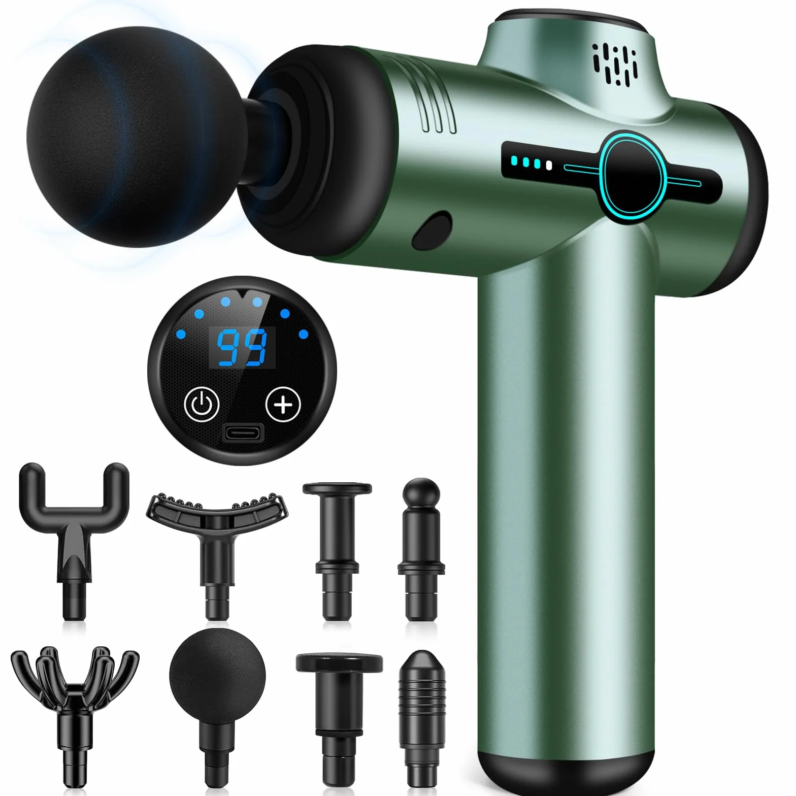 AQXONG Mini Muskelmassagepistole, Tragbares Elektrisches Massagegerät mit LCD Display, 99 Geschwindigkeiten, 8 Massageköpfe, Ultraleise Massagepistole 35DB, Wiederaufladbare Massagepistole