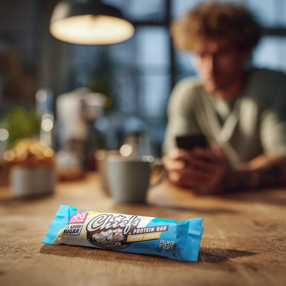 CHIEFS High Protein Riegel - knuspriger Crispy Cookie Geschmack - 12er Box - 20g Protein - perfekte Snacks ohne Zuckerzusatz - Low Sugar - 55g Eiweißriegel ohne Palmöl