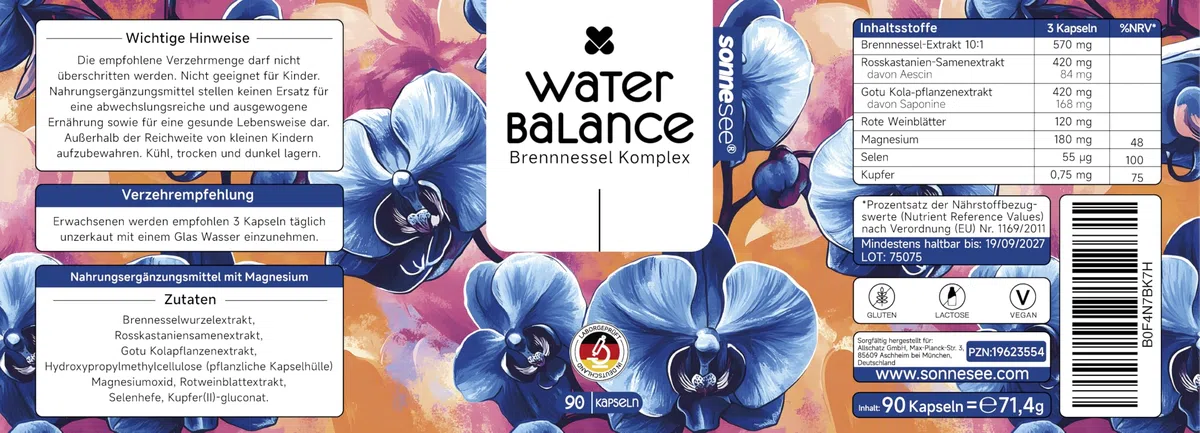 7 in1 Wasserbalance Komplex Brennnessel mit Rosskastanie Gotu Kola Magnesium 90 vegane Kapseln