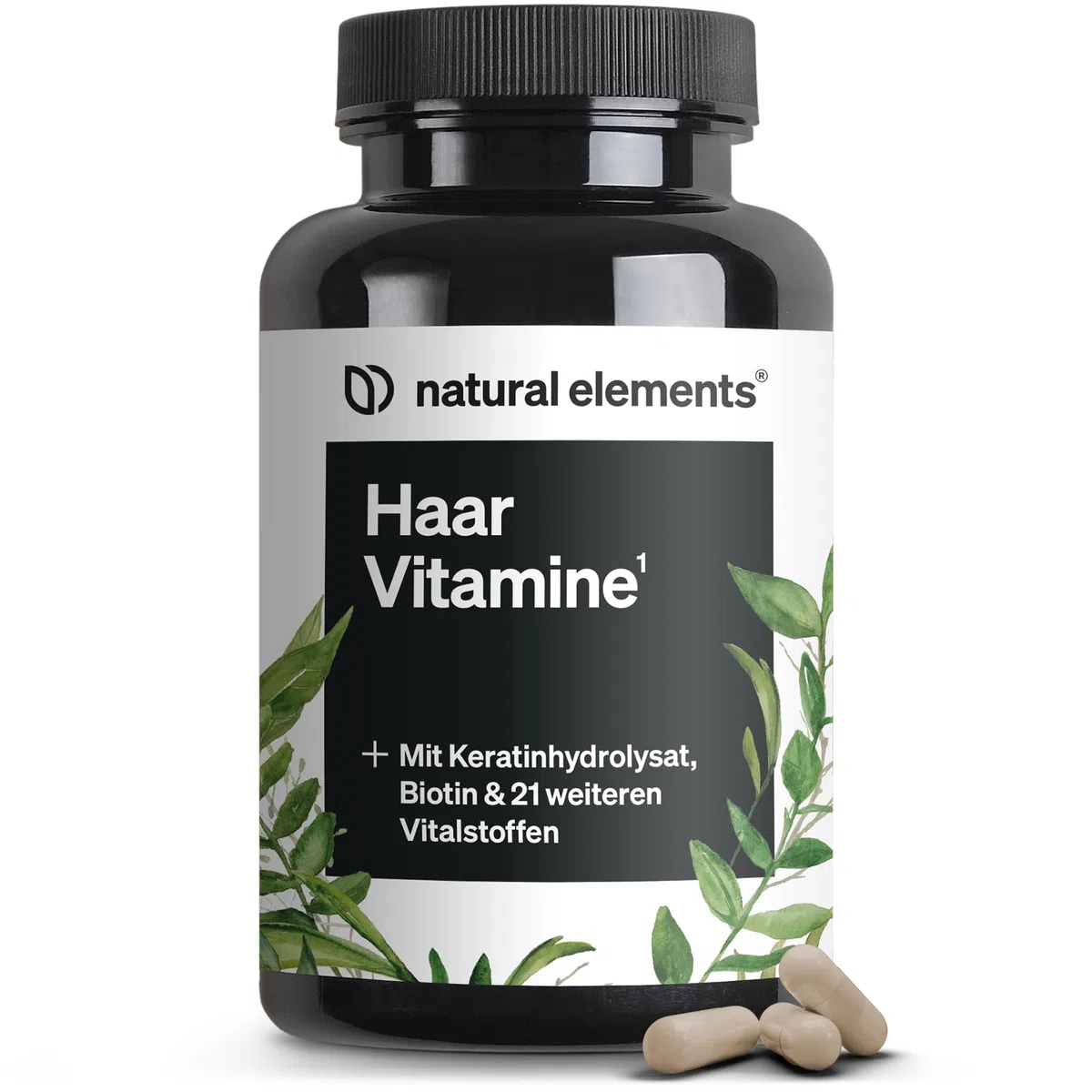 natural elements Haar Vitamine – 180 Kapseln – hochdosiert mit Keratinhydrolysat, Biotin, Selen, Zink, Hirseextrakt, B-Vitaminen & mehr – für Haare, Haut & Nägel* – laborgeprüfte Qualität