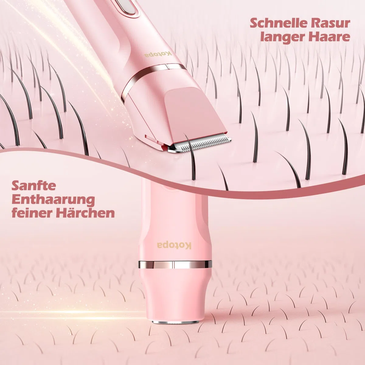 Intimrasierer für Frauen, Elektrischer Rasierer Damen mit 3 Aufsätzen, kabelloser und wiederaufladbarer Trimmer Damen für Intimbereich, Gesicht und Beine, Hautschonend & sanft(Rosa)