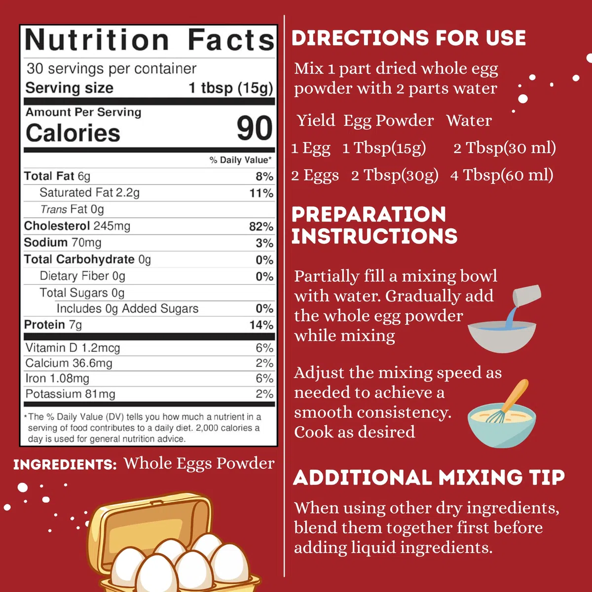 Eggylicious Ganzes Ei Pulver, getrocknete natürliche Proteinpulver, hergestellt aus frischen Eiern, weiß & Yolk gemischt, pasteurisiert, nicht-GVO, keine Zusatzstoffe 1lbs (16oz)