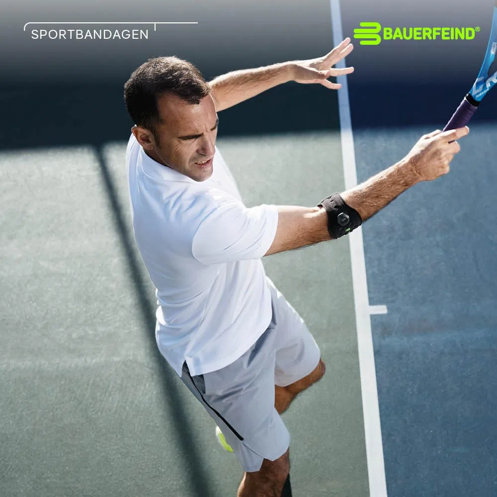 BAUERFEIND, 1 Unisex Ellenbogen-Sportspange, Rechts und Links tragbar, Für Tennis, Badminton, Squash, Reduzierung der Unterarmmuskulatur-Belastung