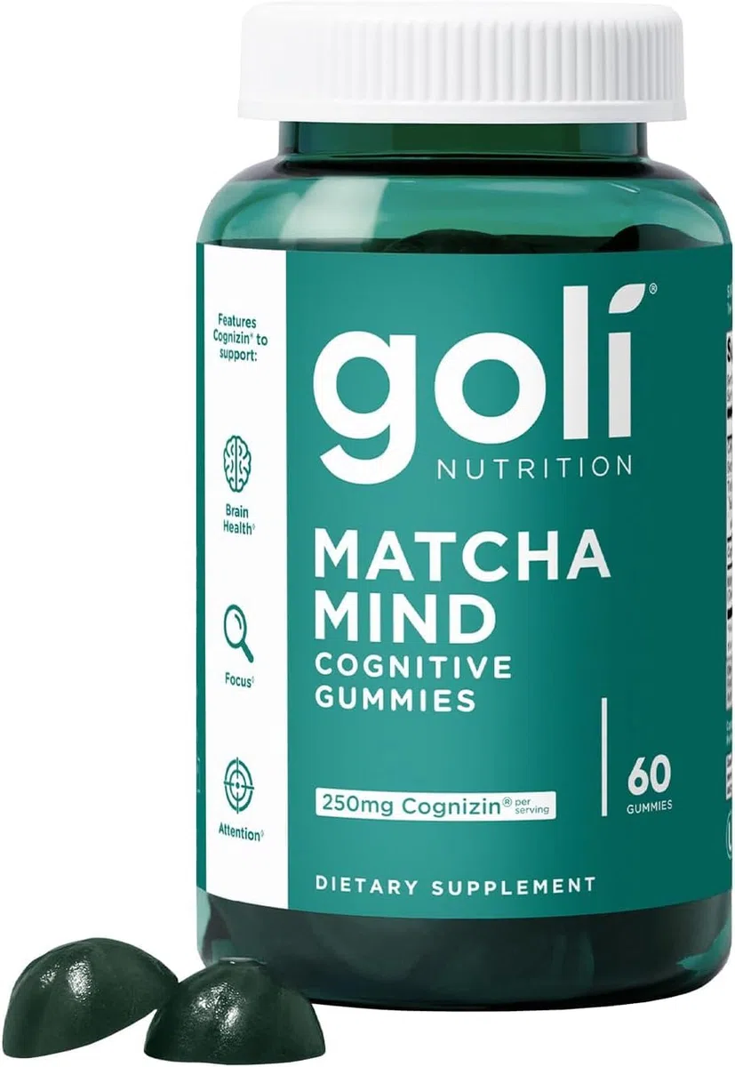 Goli Matcha Mind Gummies – 60 Stück – Grüntee-Blätter Pulver mit Cognizin für Fokus, Aufmerksamkeit und Gehirngesundheit, vegan, gentechnikfrei, glutenfrei und gelatinefrei
