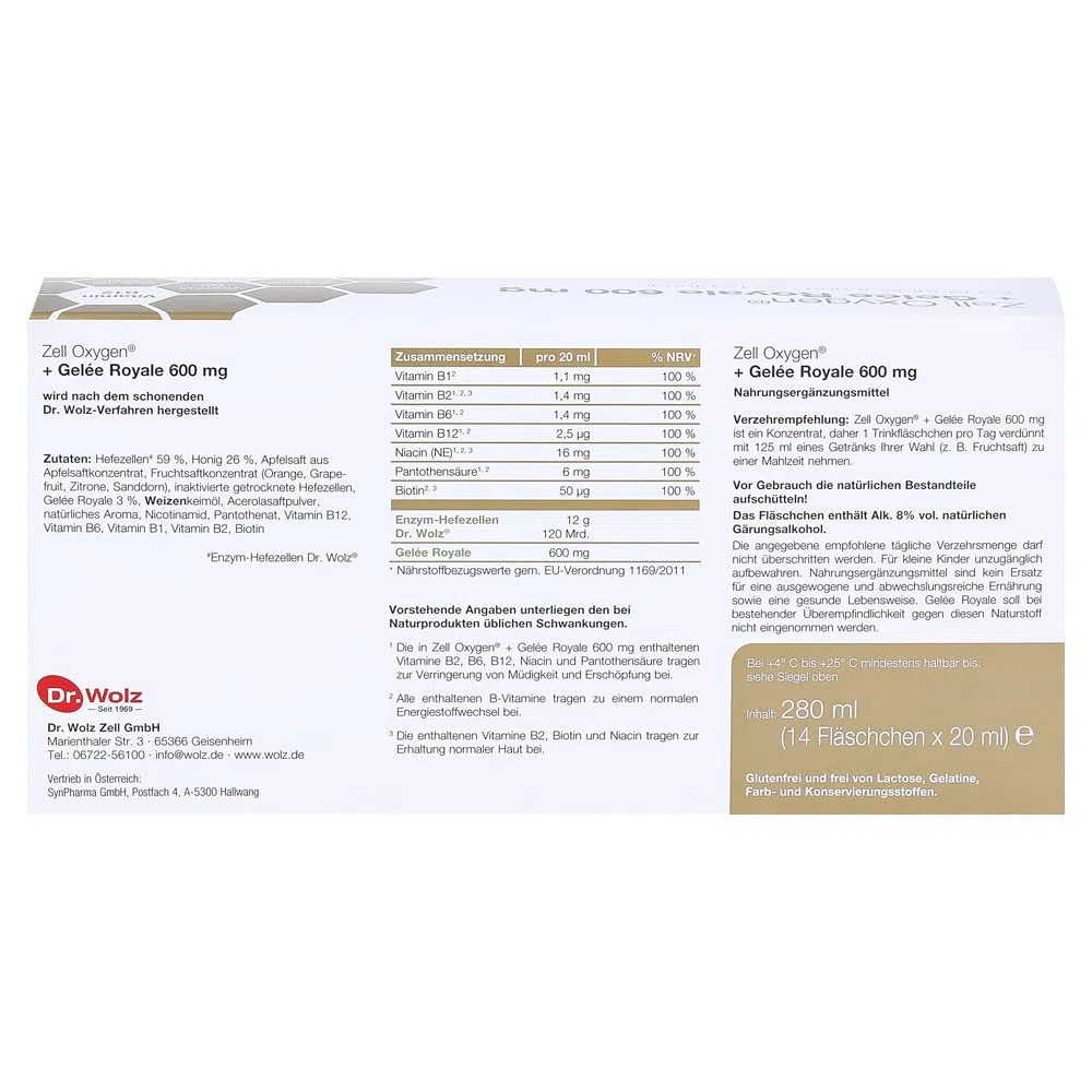 Zell Oxygen + Gelée Royale 600 mg Trinkfläschchen, 14 St. Ampullen