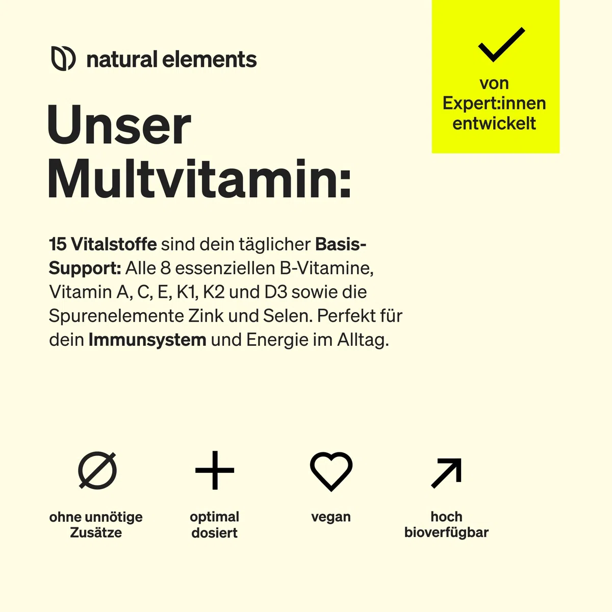 natural elements Multivitamin – 365 vegane Tabletten – Jahresvorrat – wertvolle Vitamine A-Z, mit Vitamin K1 und K2 – ohne unnötige Zusätze – in Deutschland produziert & laborgeprüft