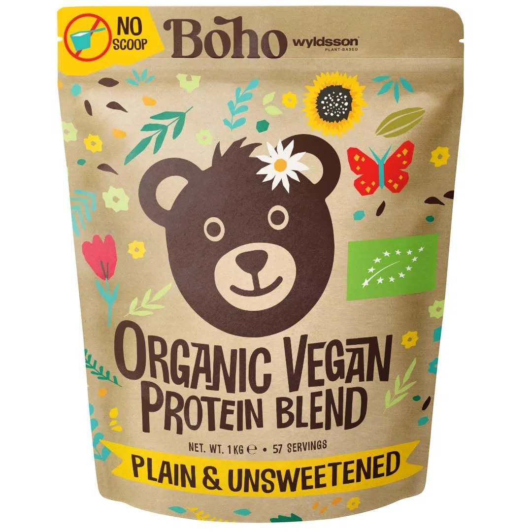 Boho Bio Veganes Proteinpulver (1kg - ohne Dosierlöffel) - ohne Süßungsmittel, ohne Aromen, ohne Gluten, Laktosefrei, Mehrkomponenten Vegan Protein