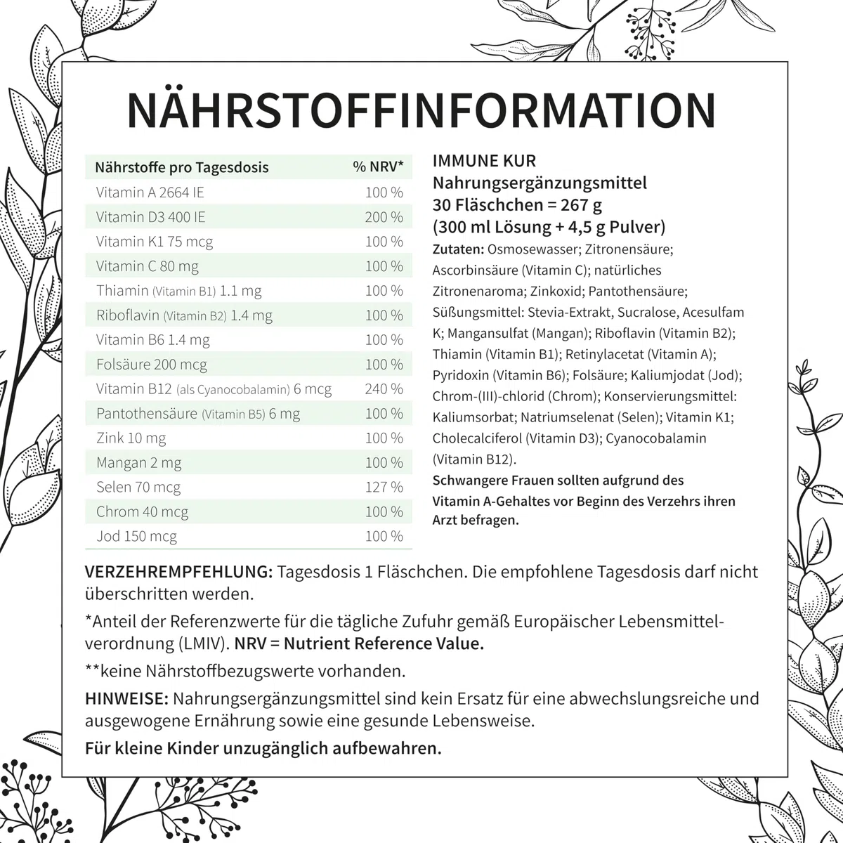 IMMUN KUR - Immunsystem stärken mit basics - Monatskur, 30 x 10ml Fläschchen - Hochdosiert, Kombination aus 15 Mikronährstoffen. Ohne unerwünschte Zusätze - Vegan - Laborgeprüft