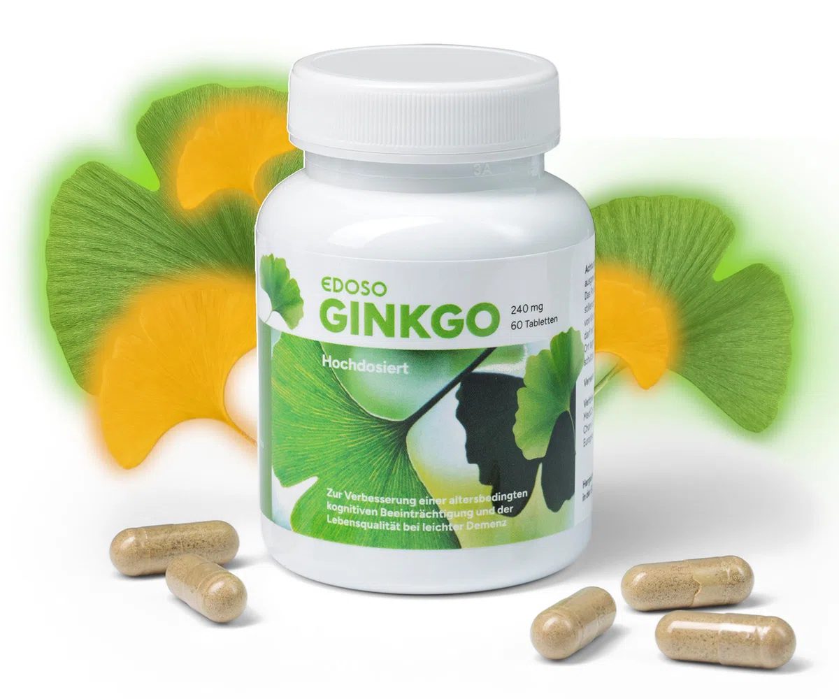 Ginkgo 240 mg | Ginkgo Hochdosiert EDOSO | 60 Tabletten | 50:1 pflanzliches Extrakt Konzentrat | Bei Vergesslichkeit im Alter oder leichter Demenz