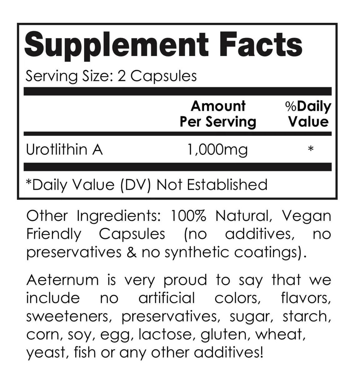 Aeternum Urolithin A - 180 Capsules - 1,000mg Serving Size