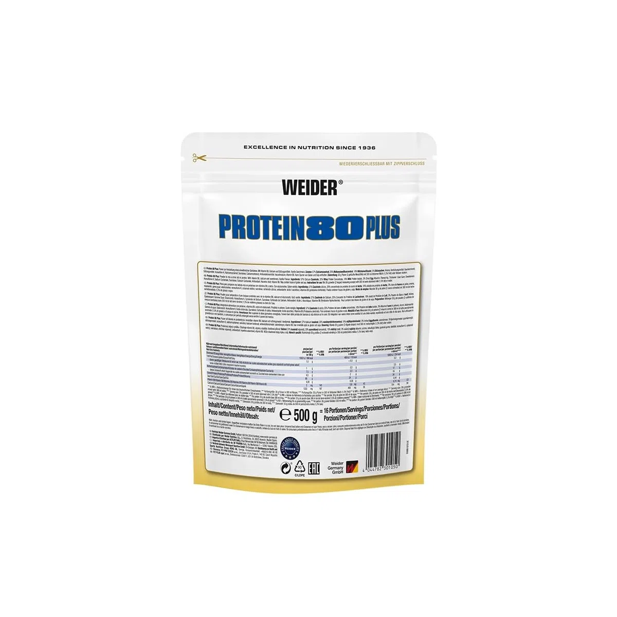 Weider - Protein 80 Plus - 4-Komponenten Protein Pulver - Hoher Proteingehalt mit 80% Eiweiß - Cremige Shakes mit Calcium & Vitamin B6 - 500g - Vanille