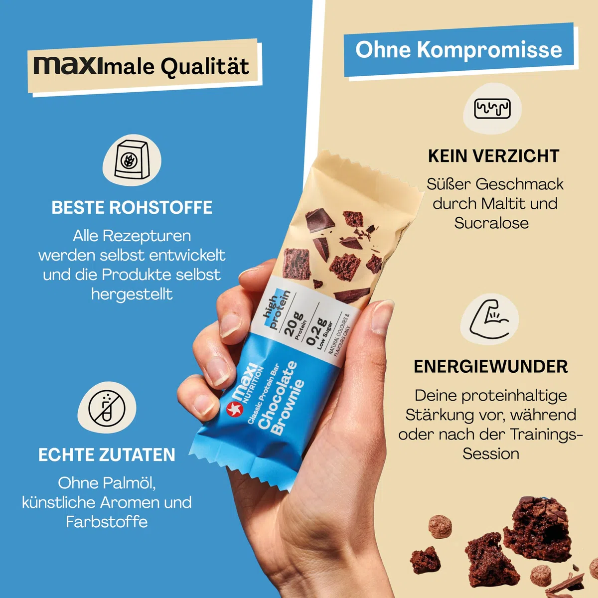 MaxiNutrition Classic Protein Bar Chocolate Brownie 16 x 40g - Protein Riegel mit 50% Eiweiß, 20g Protein pro Riegel, low sugar (0,2g), ohne Zuckerzusatz, ohne künstliche Aromen/Farbstoffe