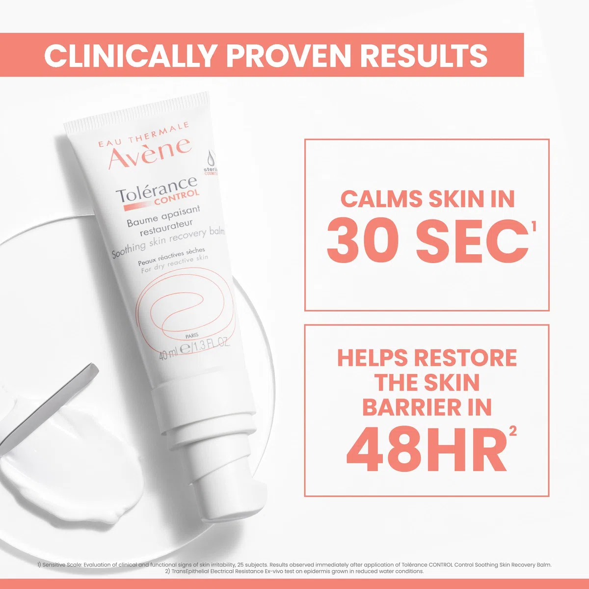 AVÈNE Tolérance - CONTROL Balsam - Beruhigt in 30 Sek. - Parfümfrei, ohne Konservierungsstoffe, steriler Verschluss - Überempfindliche oder allergieanfällige Haut - 40 ml