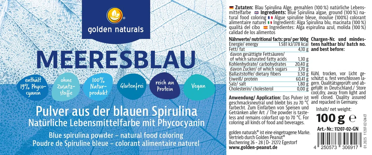 Golden Naturals Blue Spirulina 100 g, rein ohne Zusätze, blaue Mikroalge mit Phycocyanin, natürliche Lebensmittelfarbe