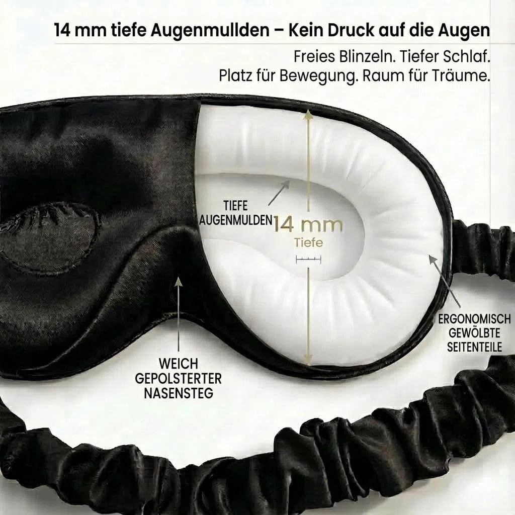 MATASSE Schlafmaske Seide 3D Aus 22 Momme Maulbeerseide Klasse 6A, Seiden Schlafmaske Mit Konturierten Augenmulden Für Damen Und Herren, Italienisches Design, Farbe: Schwarz