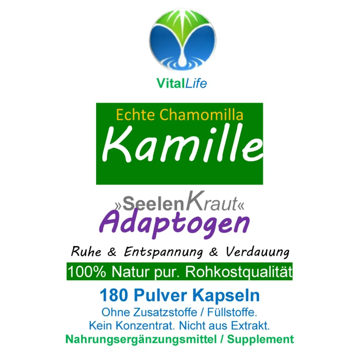 Echte KAMILLE Chamomilla Kamillenblüten 180 Kapseln - MAGEN & DARM - Adaptogen + Seelenkraut für ENTSPANNUNG. 100% NATUR PUR - OHNE ZUSATZSTOFFE. 27120-180