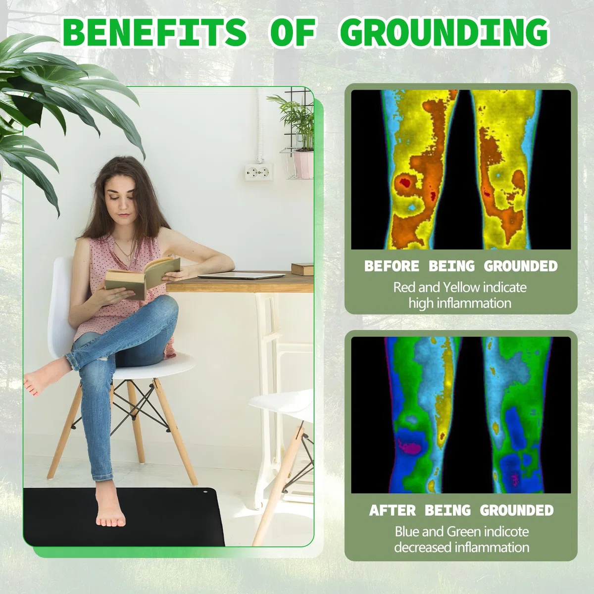 Erdungsmatte mit EU Kabel, Grounding Mat for Earthing, Erdungsmatten-Set für Besseren Schlaf, Grounding Pad (35 * 76cm)