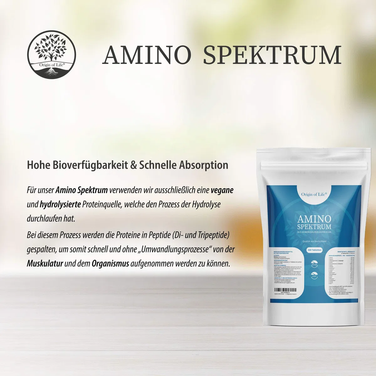 Amino Spektrum - 500 Tabletten a 1000mg - Hochdosiert & Vegan - Big Pack - 18 Aminosäuren inkl. 8 EAA´s & BCAA - Laborgeprüft - ohne Magnesiumstearat | Hochdosiert, laborgeprüft, ohne Magnesiumstearat, vegan
